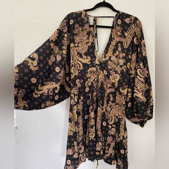 Free People Long Sleeve V Neck Mini Dress - Picture 3 of 4